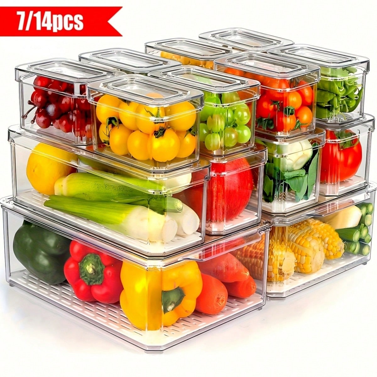 Food Snacks Party - 7/14 Pack Stackable Fridge Organizer Bins