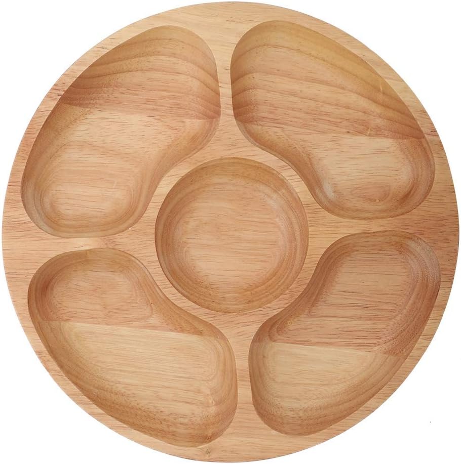 Food Snacks Party - 5 Sectional Tray, Wooden Divided Serving