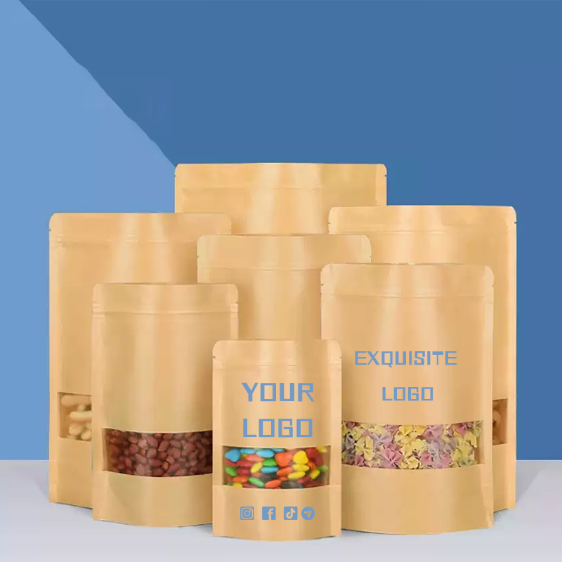 Food Snacks Logos - 50 kraft paper bags,windowed self-sealing bags,coffee