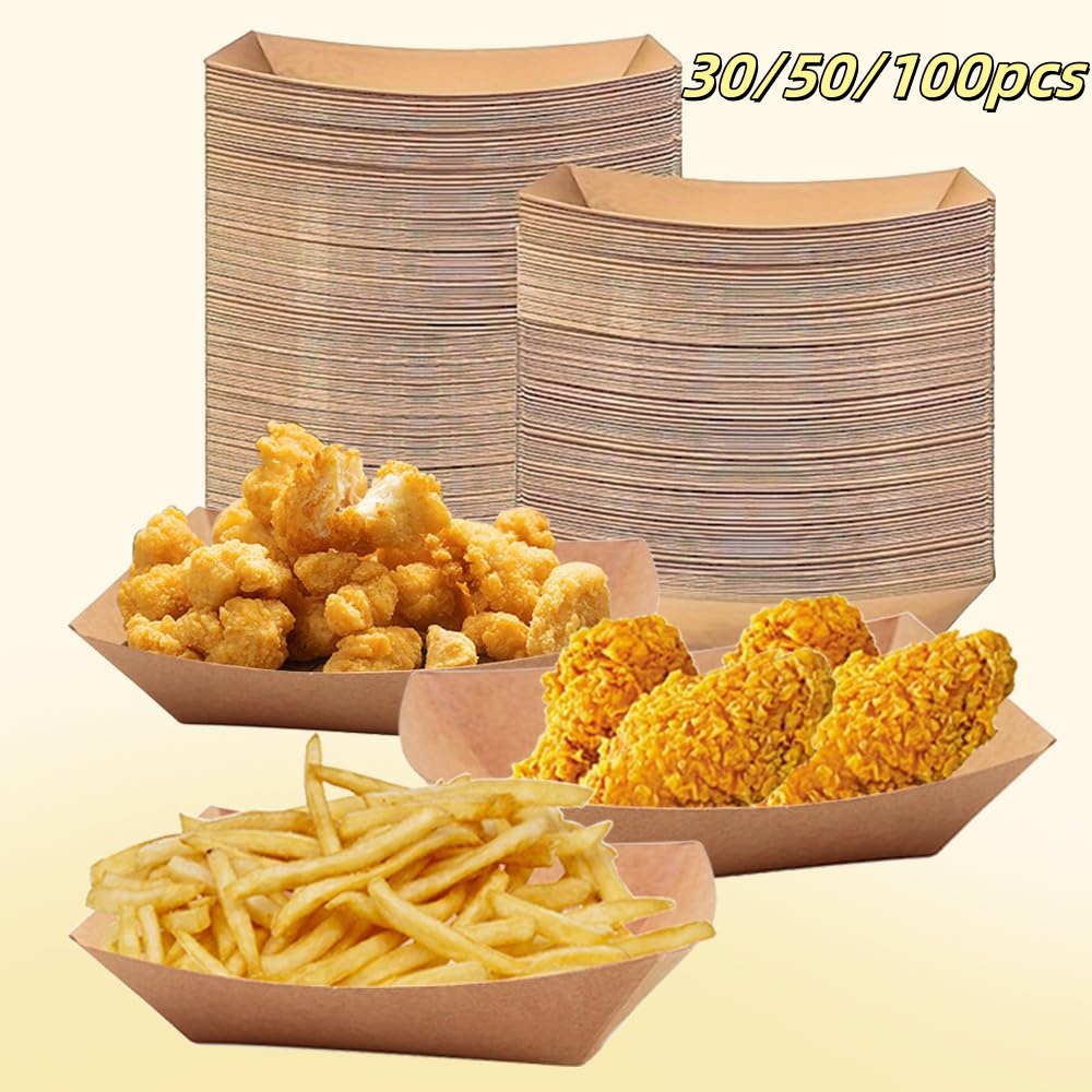 Food Snacks Party - 30/50/100Pcs Kraft Paper Boat Shaped Plates