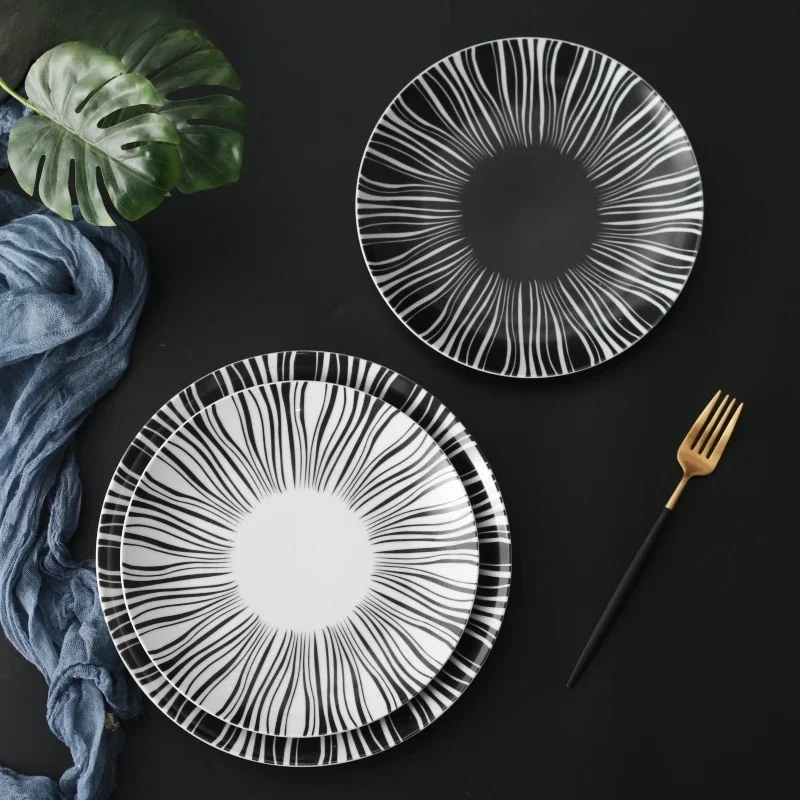 Ceramic Black White Stripes Ta - Food Snacks That Are Black ulasan dan harga
