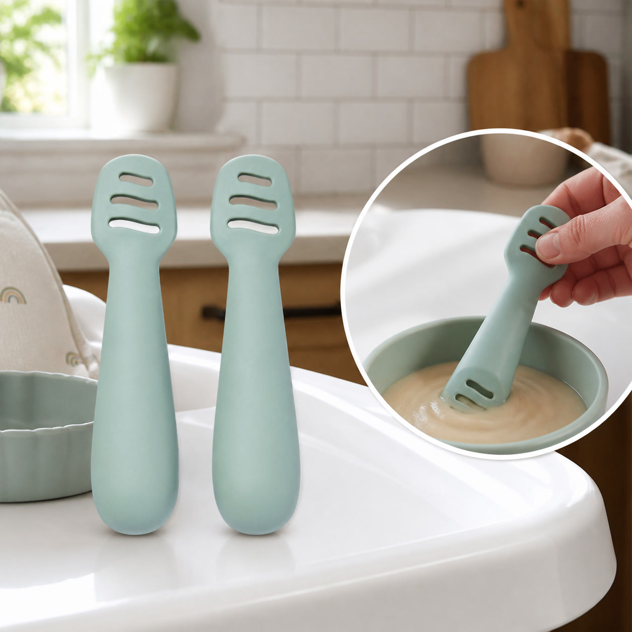 2pcs Green Baby Dipping Spoons - Food Snacks That Are Green ulasan dan harga