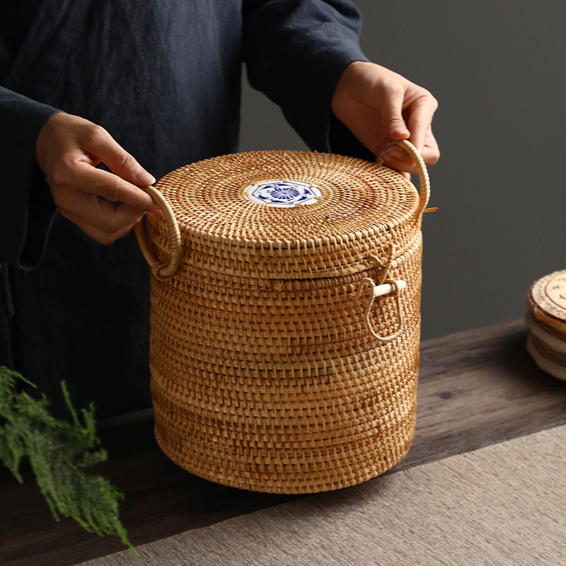 Handwoven Rattan Tea Storage B - Food Snacks That Are Green ulasan dan harga