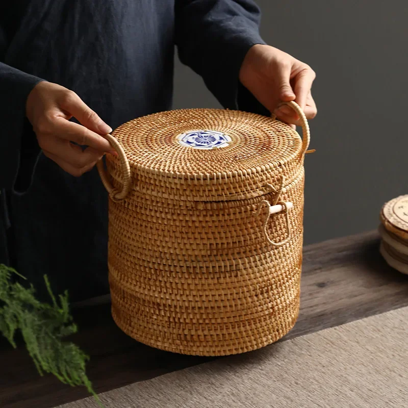 Handwoven Rattan Tea Storage B - Food Snacks That Are Green ulasan dan harga